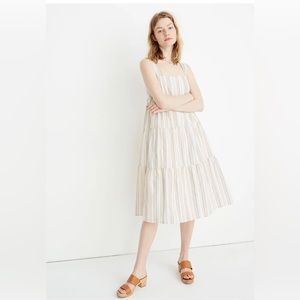 Madewell Button-Back Tiered Dress in Textural Rainbow Stripe size 00
